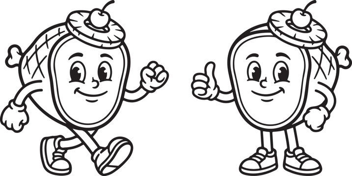 Happy Ham Character Walking And Giving Thumbs Up With Cherry Hat And Sneakers