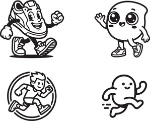 Fototapeta premium Running characters in simple line art style for active lifestyle and sports concepts