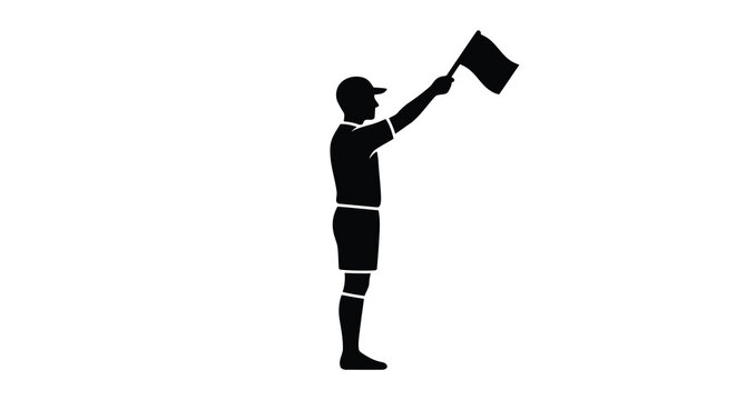 Silhouette of a referee raising a yellow flag on a white background vector graphic