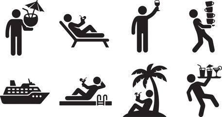 Obraz premium Stick figures in various leisure and work activities against a white background with clear space
