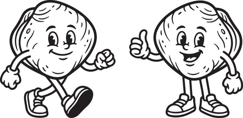 Fototapeta premium Two cartoon soybeans with arms and legs dancing happily in a white background representing healthy food and fun