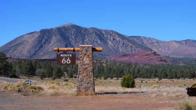 Arizona, USA: the iconic U.S. Route 66 highway sign located east of Flagstaff, Arizona