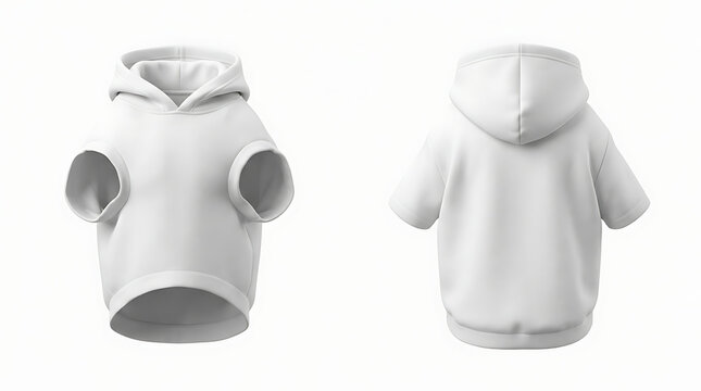 A minimalist dog hoodie mockup displays front and back views on a plain background