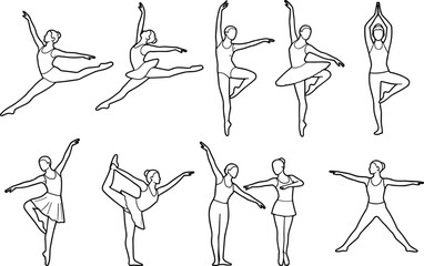 Ballet Dance Pose Line Icon Set with Ballerina Movements and Classical Ballet Positions © Millat