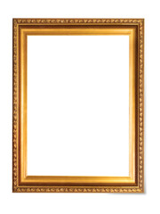 Fototapeta premium Gold vertical picture frame with beveled inner mat and a central white photo opening