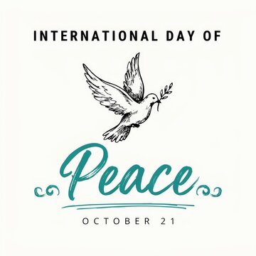 International peace day illustration dove of peace with october 21st commemorative design
