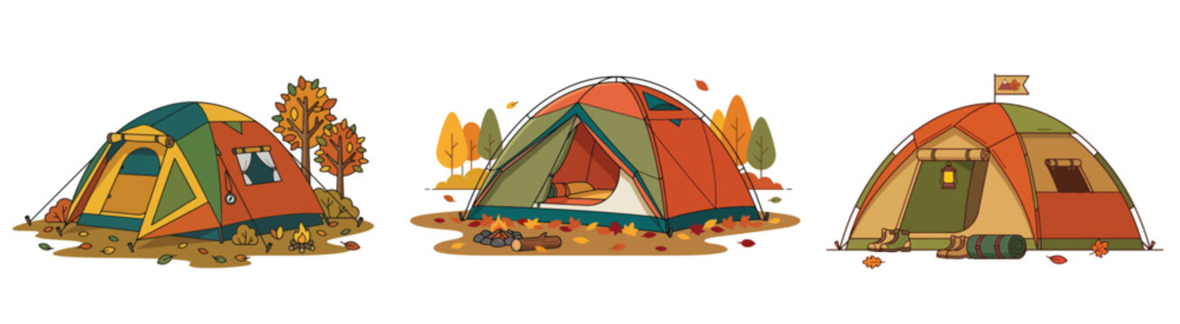 Colorful Camping Tents in Autumn Landscape