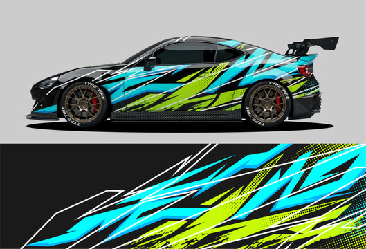 Modern racing car wrap vinyl decal vector graphic with geometric shape
