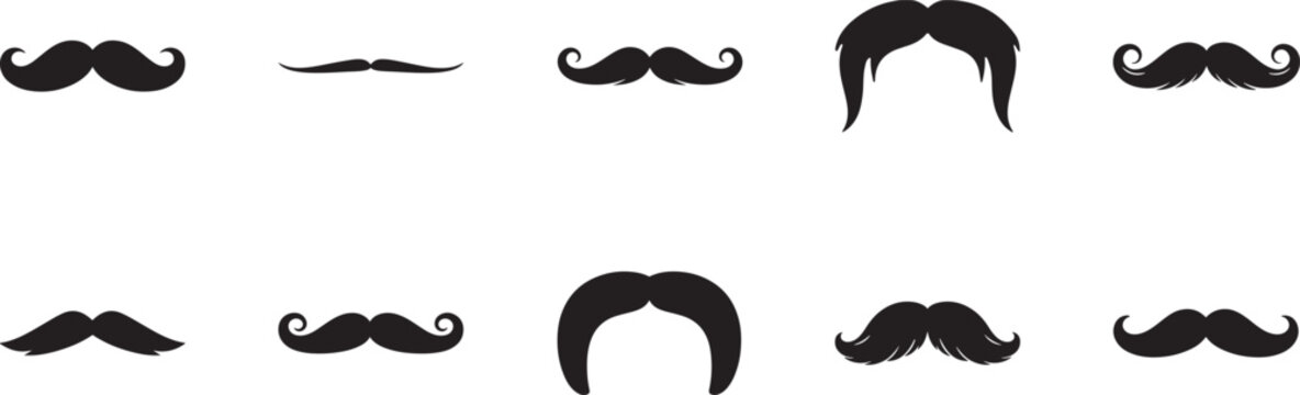 Man moustaches icon vector graphic clipart design, silhouette vector icon, stylish facial hair symbol isolated on white background, Adobe Stock EPS downloadable.