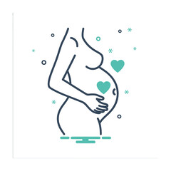Fototapeta premium Pregnant woman holding belly with hearts and sparkles around her