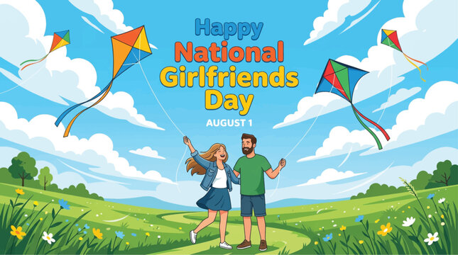 National Girlfriends Day, happy couple, kite flying, summer fun, August 1st celebration