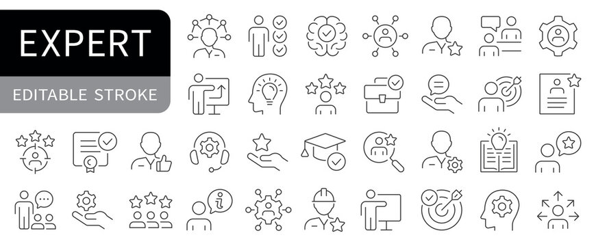 Expert simple line icons set. vector, editable stroke
