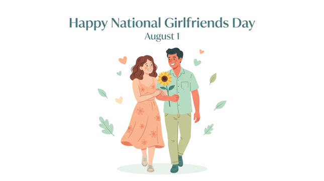 National Girlfriends Day, couple illustration, romantic vector graphic, August 1 celebration