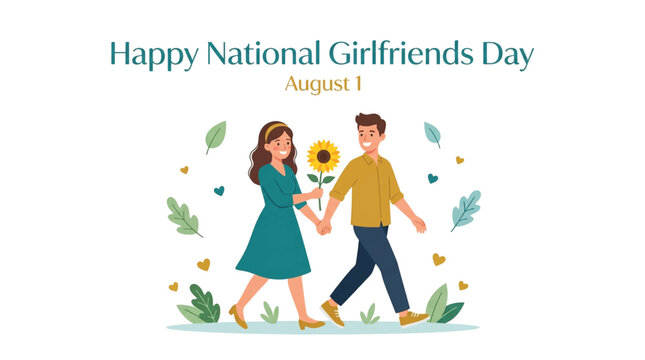 National Girlfriends Day, August 1, vector illustration, happy couple, romantic, floral