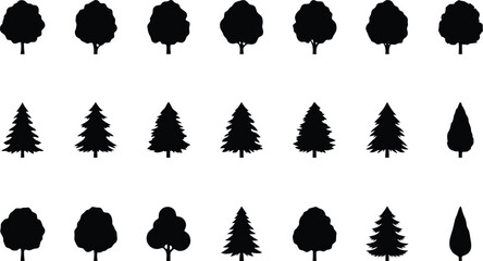Collection of black silhouette deciduous and coniferous trees  © MDSHAHIN