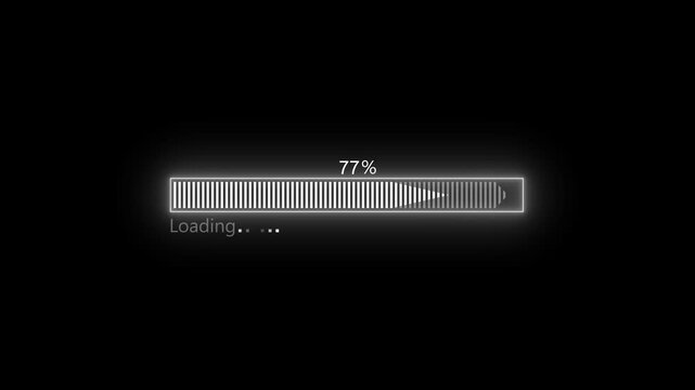 Glowing loading bar percentage loading text suggesting progress update and waiting animation