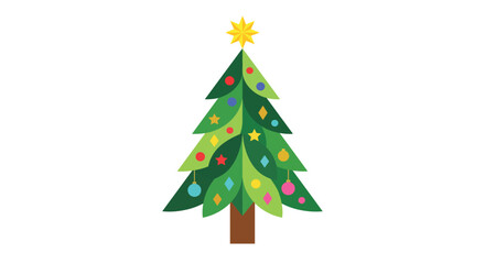 Obraz premium Decorated Christmas Tree Flat Vector Illustration With White Background