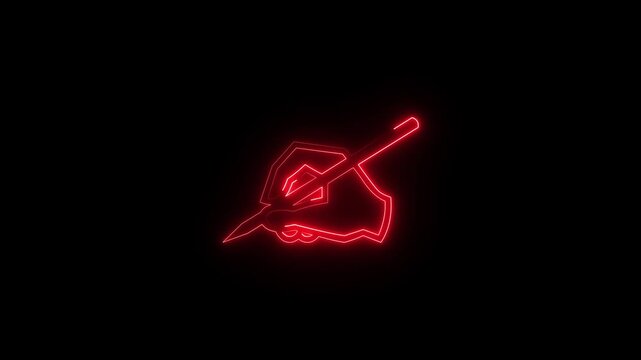 Neon Hand Writing Animation with Glowing Pen on Black Background, Signature and Creative Writing