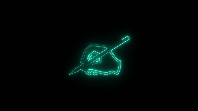 Neon Hand Writing Animation with Glowing Pen on Black Background, Signature and Creative Writing