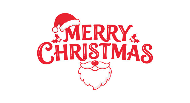 Merry Christmas lettering with santa hat and beard red vector illustration