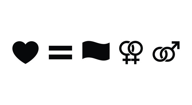 Love equals symbol with gender signs black vector illustration on white