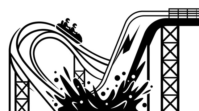 Black and white illustration of roller coaster.