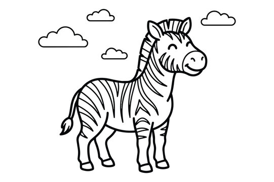 Charming zebra illustration with clouds a whimsical black white line art design