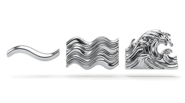Set of three chrome wave icons isolated on white background
