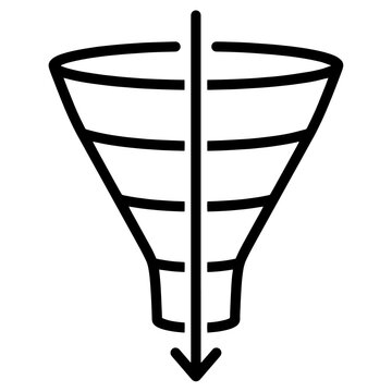 Marketing sales funnel icon with a downward arrow representing lead generation and conversion process