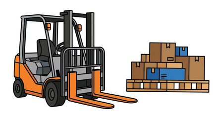 Electric Forklift with Wooden Pallet Flat Vector © Rkniazi