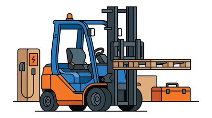 Electric Forklift with Wooden Pallet Flat Vector © Rkniazi