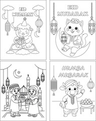 Fototapeta premium very cute Eid Mubarak coloring page for kids