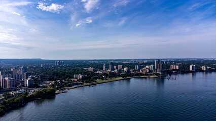 Fototapeta premium Aerial view of downtown Burlington waterfront in Ontario.