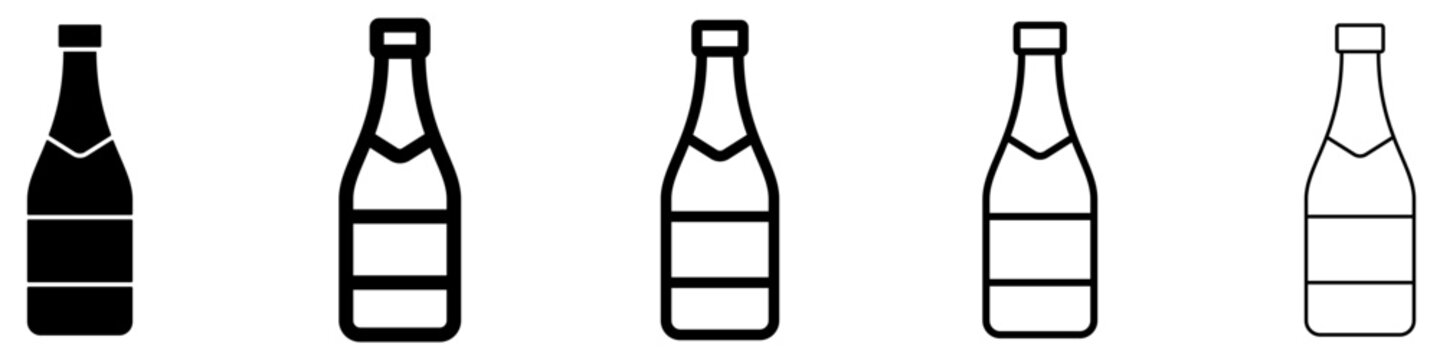 Champagne bottle flat icon set for celebration. Vector illustration.