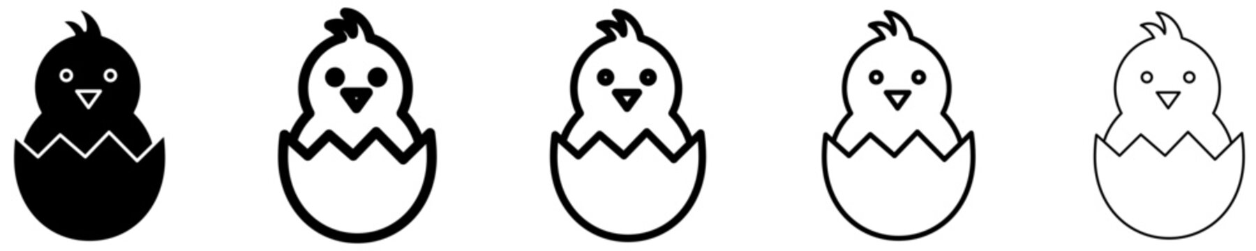 Cute baby chick mixed icon in cracked eggshell. Vector illustration.