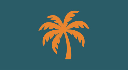 Minimalist orange palm tree icon on teal background. © Terika