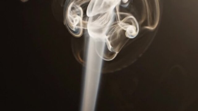 Cinematic White Smoke Plume Rising and Swirling Silky Wisps on Isolated Black Background