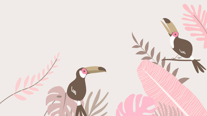 Pink tropical bird desktop wallpaper, beige design © Rawpixel.com