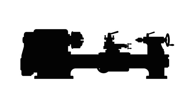 Metal lathe machine silhouette against a white background
