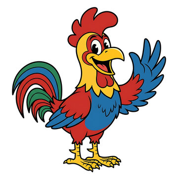 Cute Cartoon Rooster Vector Illustration Farm Chicken Bird Character Isolated on White Background