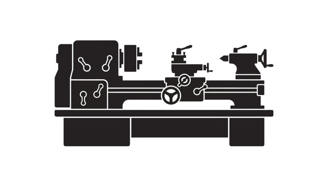 Metal lathe machine silhouette on a white background industrial equipment