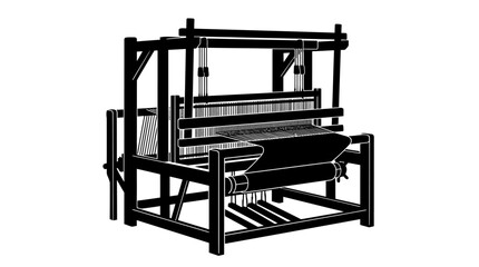 Fototapeta premium Vintage loom silhouette against a white background industrial textile machinery