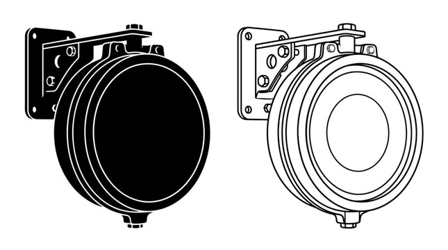 Security Camera Silhouette And Line Drawing On White Background