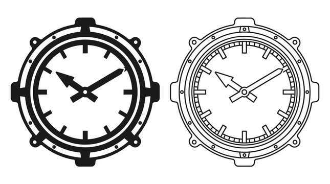 Wristwatch Face Line Art Two Variations On White Background