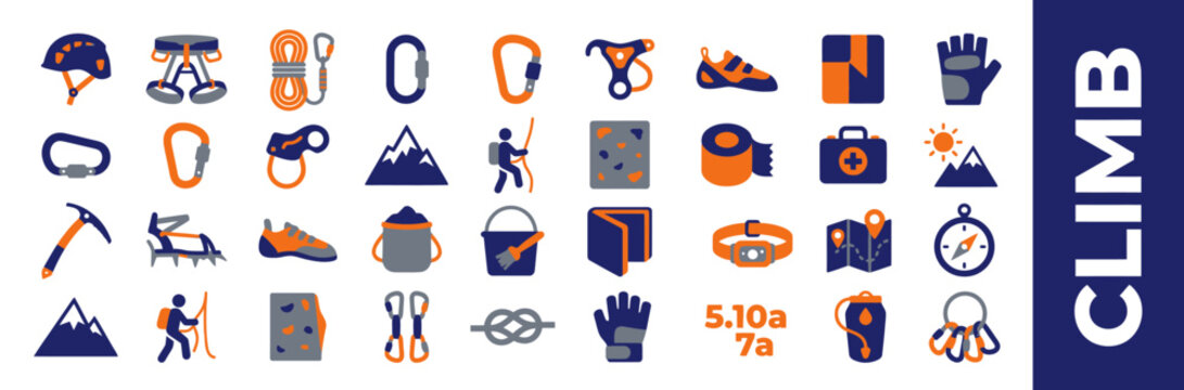 Climbing Gear Icons Set