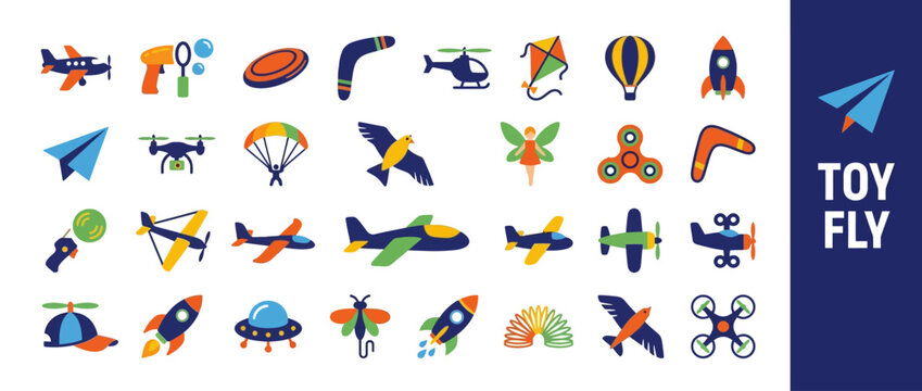 Colorful Flying Toys Collection Icons