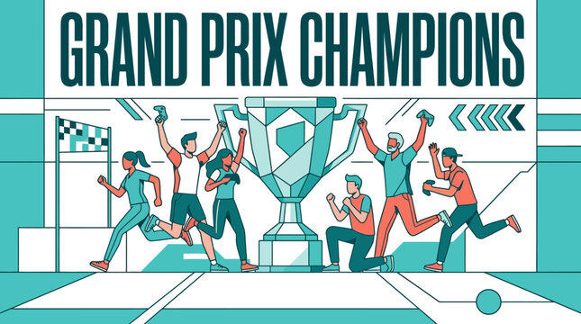 Grand Prix Champions Celebration Trophy Victory Joyful Athletes