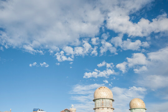 Radar domes at the summit of Serra da Estrela in Portugal