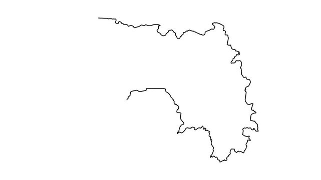 Guinea map outline animation showing border drawing process in black line on white surface.