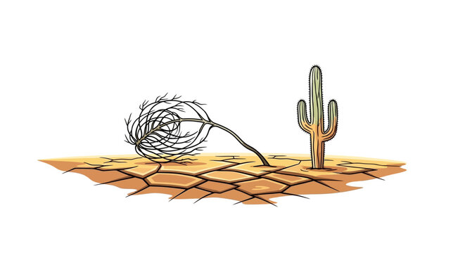 A dry tumbleweed rolls across the cracked desert earth surface